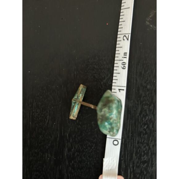 Vintage Men’s Turquoise Cufflinks Rustic Natural Nugget Rock In Brass - Picture 4 of 5